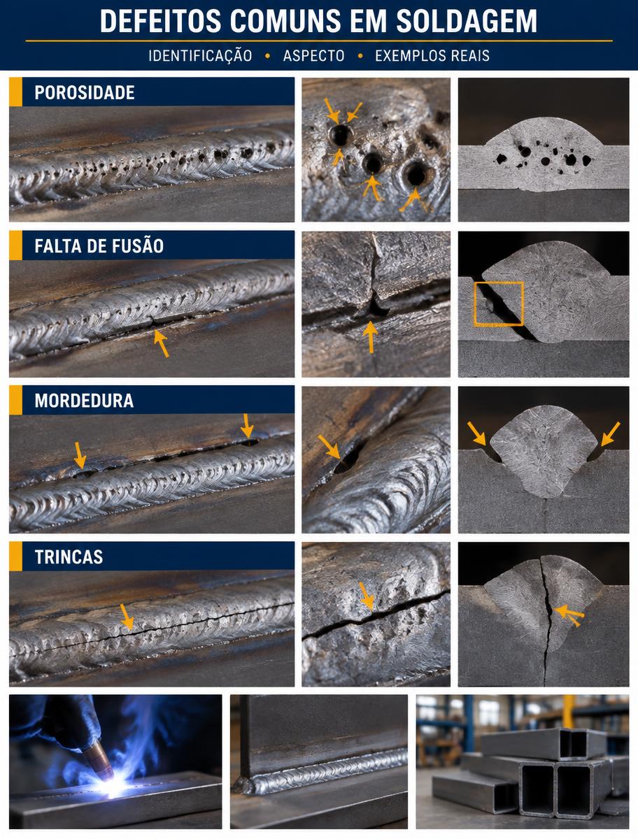 Prévia visual sobre defeitos comuns em soldagem